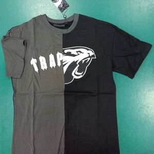 Trapstar Colorblock Panther Logo Cotton Crew Neck Black Gray Men's T-Shirt L